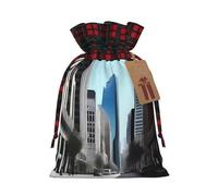 XZDCAL City Street - Bolsa de regalo de yute con cordón y tela de tartán y etiqueta de papel kraft para festivales y ocasiones especiales