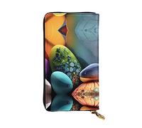 XZDCAL Colorful Stones - Cartera larga de piel para niñas y mujeres con múltiples compartimentos, color negro, talla única, Black, Talla única