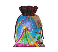 XZDCAL Corlorful Park - Bolsa de regalo de yute con cordón y tela de tartán y etiqueta de papel kraft para festivales y ocasiones especiales
