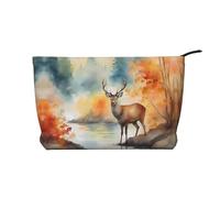XZDCAL Deer by the river - Bolsa de maquillaje de pana con forro resistente para viajes y uso diario, color negro, talla única, Black, Talla única