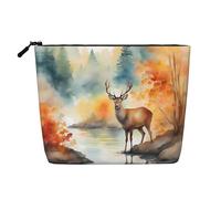 XZDCAL Deer by the river - Bolsa de maquillaje de una sola capa con aspecto de lino con cremallera que garantiza tus necesidades diarias o de viaje, color negro, talla única, Black, Talla única