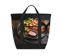 XZDCAL Deliciosa bolsa de mano aislada de gran capacidad con carne a la parrilla para mujeres, comestibles, almuerzos y picnics, color negro, talla única, Black, Talla única