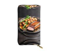 XZDCAL Deliciosa carne a la parrilla, cartera larga de cuero para niñas y mujeres con múltiples compartimentos, color negro, talla única, Black, Talla única