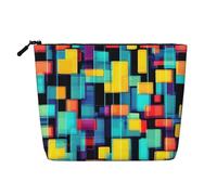 XZDCAL Diagrama geométrico cuadrado de una sola capa con aspecto de lino, bolsa de maquillaje con cremallera que garantiza tus necesidades diarias o de viaje, color negro, talla única, Black, Talla