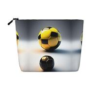 XZDCAL Dos balones de fútbol de diferentes tamaños, bolsa de maquillaje de una sola capa con aspecto de lino con cremallera que garantiza tus necesidades diarias o de viaje, color negro, talla única,