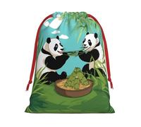 XZDCAL Dos bonitos pandas grandes bolsa de almacenamiento de felpa con cordón para festivales y uso diario
