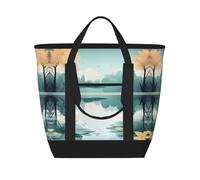 XZDCAL Fallen Leaves on a Tranquil Lake - Bolsa de mano aislada de gran capacidad para mujeres, comestibles, almuerzos y picnics, color negro, talla única, Black, Talla única