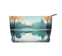 XZDCAL Fallen Leaves on a Tranquil Lake - Bolsa de maquillaje de pana con forro resistente para viajes y uso diario, color negro, talla única, Black, Talla única
