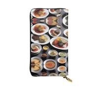 XZDCAL Flavorful Plates - Cartera larga de piel para niñas y mujeres con múltiples compartimentos, color negro, talla única, Black, Talla única