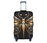 XZDCAL Funda para maleta de equipaje con diseño de libélula delicada dorada sobre fondo negro. La funda no incluye la maleta en sí, White, XL