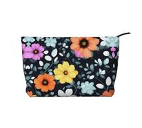 XZDCAL Hermosa bolsa de maquillaje de pana de flores coloridas con un forro resistente para viajes y uso diario, color negro, talla única, Black, Talla única