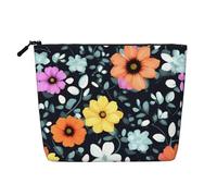 XZDCAL Hermosa bolsa de maquillaje de una sola capa con aspecto de lino y flores coloridas con cremallera que garantiza tus necesidades diarias o de viaje, color negro, talla única, Black, Talla única
