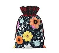 XZDCAL Hermosa bolsa de regalo de yute con cordón de flores coloridas con tela de tartán y etiqueta de papel kraft para festivales y ocasiones especiales