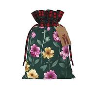 XZDCAL Hermosa bolsa de regalo de yute con cordón de flores moradas con tela de tartán y etiqueta de papel kraft para festivales y ocasiones especiales