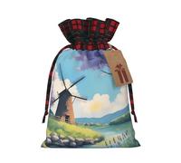 XZDCAL Hermosa bolsa de regalo de yute con cordón y tela de tartán y etiqueta de papel kraft para festivales y ocasiones especiales