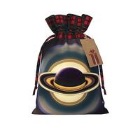 XZDCAL Hermosa bolsa de regalo Saturn Premium de yute con cordón con tela de tartán y etiqueta de papel kraft para festivales y ocasiones especiales