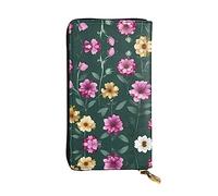 XZDCAL Hermosa cartera larga de piel con flores moradas para niñas y mujeres con múltiples compartimentos, color negro, talla única, Black, Talla única