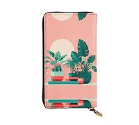 XZDCAL Hermosa cartera larga de piel con plantas verdes en maceta, para niñas y mujeres, con múltiples compartimentos, color negro, talla única, Black, Talla única