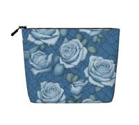 XZDCAL Hermosas rosas sobre fondo azul, bolsa de maquillaje de una sola capa con aspecto de lino con cremallera que garantiza tus necesidades diarias o de viaje, color negro, talla única, Black, Talla