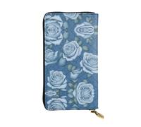 XZDCAL Hermosas rosas sobre fondo azul, cartera larga de cuero de moda para niñas y mujeres con múltiples compartimentos, negro, talla única, Negro, One Size