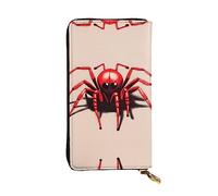 XZDCAL Linda pequeña araña roja de cuero largo cartera de mano para niñas y mujeres con múltiples compartimentos, negro, talla única, Black, Talla única