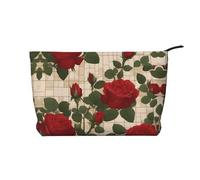 XZDCAL Many Red Roses - Bolsa de maquillaje de pana con forro resistente para viajes y uso diario, color negro, talla única, Black, Talla única