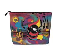 XZDCAL Music Vibes - Bolsa de maquillaje de una sola capa con aspecto de lino con cremallera que garantiza tus necesidades diarias o de viaje, color negro, talla única, Black, Talla única