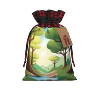 XZDCAL Nature Adventure - Bolsa de regalo de yute con cordón y tela de tartán y etiqueta de papel kraft para festivales y ocasiones especiales, Black, M