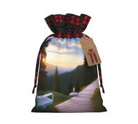 XZDCAL Outdoor Escape Premium - Bolsa de regalo de yute con cordón y tela de tartán y etiqueta de papel kraft para festivales y ocasiones especiales