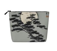 XZDCAL Pine tree under the moon - Bolsa de maquillaje de una sola capa con aspecto de lino con cremallera que garantiza tus necesidades diarias o de viaje, color negro, talla única, Black, Talla única