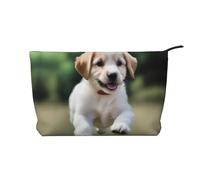 XZDCAL Playful Puppy - Bolsa de maquillaje de pana con forro resistente para viajes y uso diario, color negro, talla única, Black, Talla única