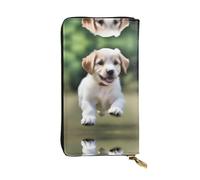 XZDCAL Playful Puppy - Cartera larga de piel para niñas y mujeres con múltiples compartimentos, color negro, talla única, Black, Talla única