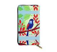 XZDCAL Red Leaf Bird - Cartera larga de piel para niñas y mujeres con múltiples compartimentos, color negro, talla única, Black, Talla única