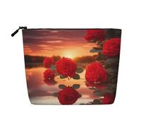 XZDCAL Red Roses at Sunset - Bolsa de maquillaje de una sola capa con aspecto de lino con cremallera que garantiza tus necesidades diarias o de viaje, color negro, talla única, Black, Talla única