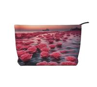 XZDCAL Roses by the sea - Bolsa de maquillaje de pana con forro resistente para viajes y uso diario, color negro, talla única, Black, Talla única