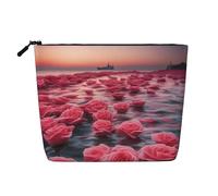XZDCAL Roses by the sea - Bolsa de maquillaje de una sola capa con aspecto de lino con cremallera que garantiza tus necesidades diarias o de viaje, color negro, talla única, Black, Talla única