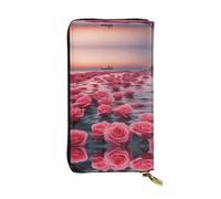 XZDCAL Roses by the sea - Cartera larga de piel para niñas y mujeres con múltiples compartimentos, color negro, talla única, Black, Talla única