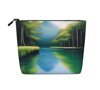 XZDCAL Serene Waters - Bolsa de maquillaje de una sola capa con aspecto de lino con cremallera que garantiza tus necesidades diarias o de viaje, color negro, talla única, Black, Talla única