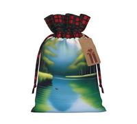 XZDCAL Serene Waters - Bolsa de regalo de yute con cordón y tela de tartán y etiqueta de papel kraft para festivales y ocasiones especiales