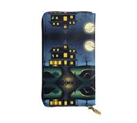XZDCAL SpookyNight - Cartera larga de piel para niñas y mujeres con múltiples compartimentos, color negro, talla única, Black, Talla única