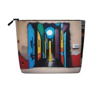 XZDCAL Street Art - Bolsa de maquillaje de una sola capa con aspecto de lino con cremallera que garantiza tus necesidades diarias o de viaje, color negro, talla única, Black, Talla única