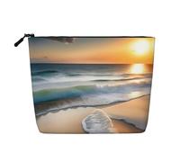 XZDCAL Sunset over the waves - Bolsa de maquillaje de una sola capa con aspecto de lino con cremallera que garantiza tus necesidades diarias o de viaje, color negro, talla única, Black, Talla única