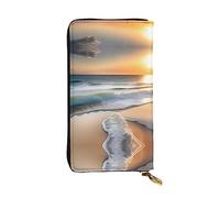 XZDCAL Sunset over the waves - Cartera larga de piel para niñas y mujeres con múltiples compartimentos, color negro, talla única, Black, Talla única