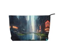 XZDCAL The City on the Water - Bolsa de maquillaje de pana con forro resistente para viajes y uso diario, color negro, talla única, Black, Talla única