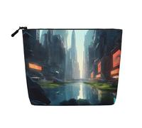 XZDCAL The City on the Water - Bolsa de maquillaje de una sola capa con aspecto de lino con cremallera que garantiza tus necesidades diarias o de viaje, color negro, talla única, Black, Talla única