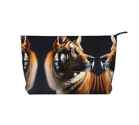 XZDCAL Tiger and Dog - Bolsa de maquillaje de pana con forro resistente para viajes y uso diario, color negro, talla única, Black, Talla única