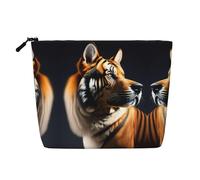 XZDCAL Tiger and Dog - Bolsa de maquillaje de una sola capa con aspecto de lino con cremallera que garantiza tus necesidades diarias o de viaje, color negro, talla única, Black, Talla única