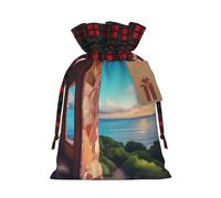 XZDCAL Travel Dreams - Bolsa de regalo de yute con cordón y tela de tartán y etiqueta de papel kraft para festivales y ocasiones especiales