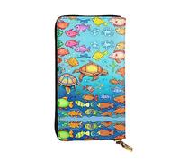 XZDCAL Turtle and Fish - Cartera larga de piel para niñas y mujeres con múltiples compartimentos, color negro, talla única, Black, Talla única