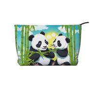 XZDCAL Two Happy Pandas - Bolsa de maquillaje de pana con forro resistente para viajes y uso diario, color negro, talla única, Black, Talla única